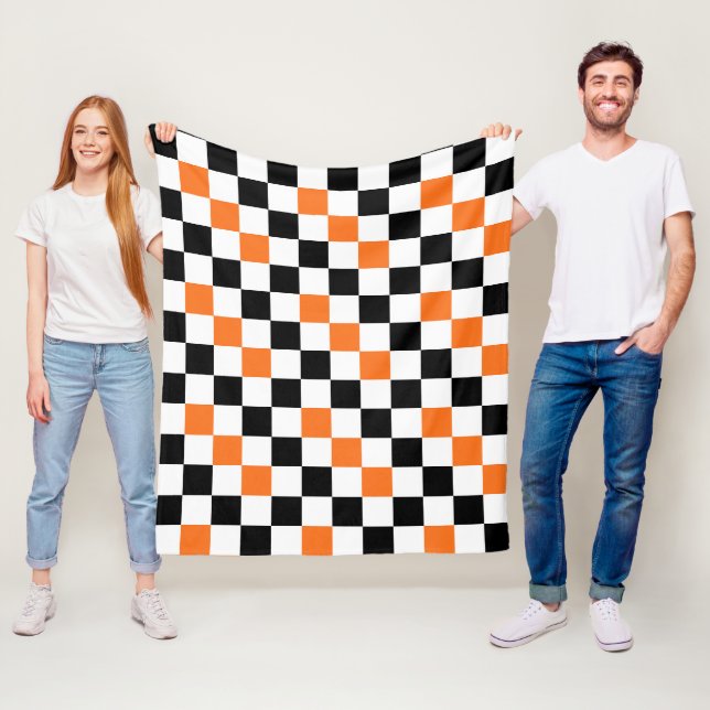 Oranges Schwarz-Weiß kariertes Musterdesign  Fleecedecke (Beispiel)