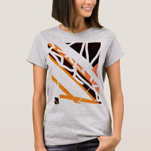 Oranges schwarze diagonale Formen abstrakter MCM-L T-Shirt