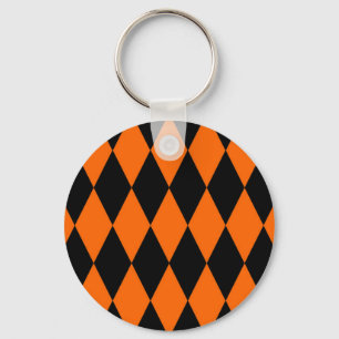 Oranges Schwarzes Harlekin-Diamant-Schachbrett-Des Schlüsselanhänger