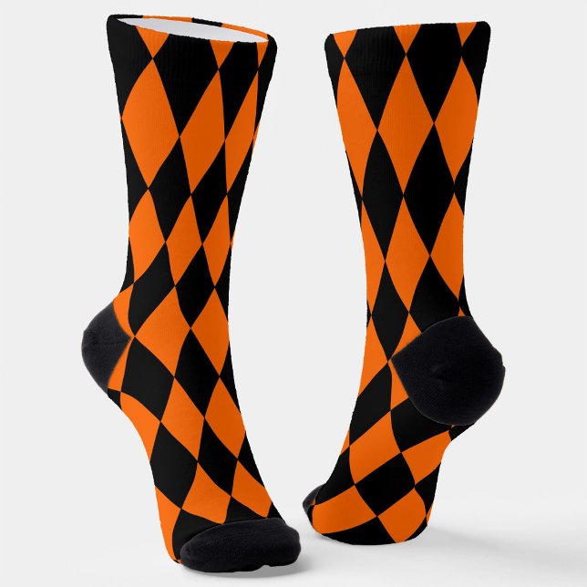 Oranges Schwarzes Harlekin-Diamant-Schachbrett-Des Socken (Von Creator hochgeladen)