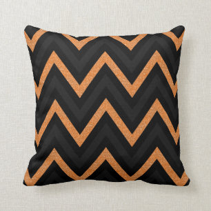 Oranges schwarzes und graues Glitter-Chevron-Kisse Kissen