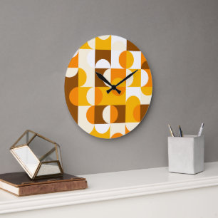Oranges Sommer Gelb Dunkelbraun Retro-Art-Muster Große Wanduhr