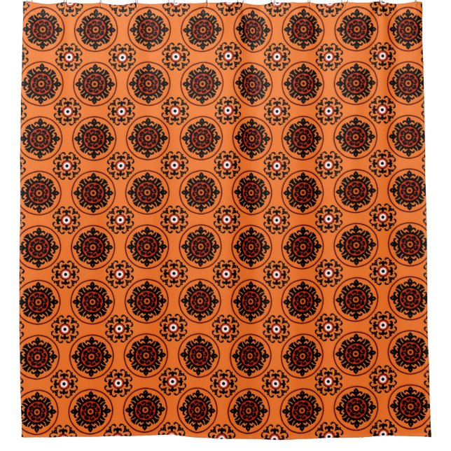 Oranges Suzani-Muster Duschvorhang (Vorderseite)
