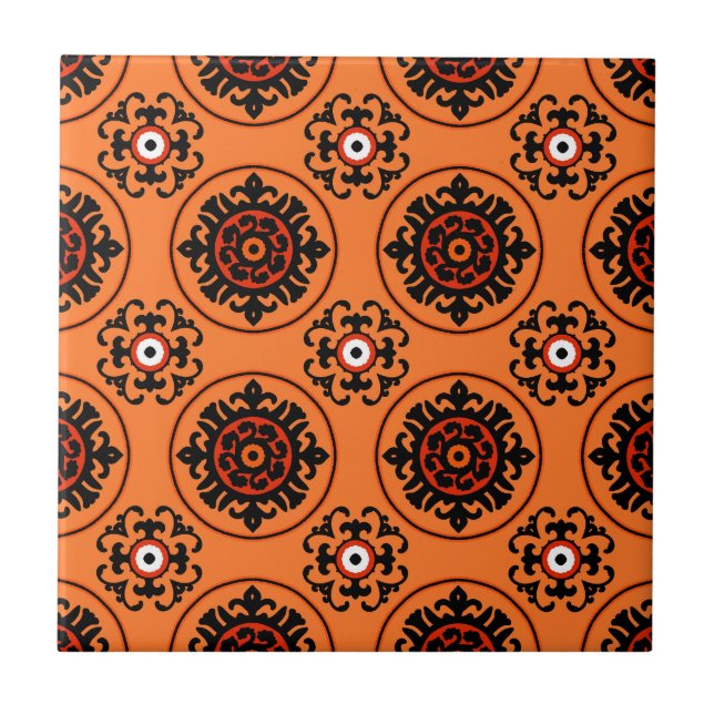 Oranges Suzani-Muster Fliese (Vorderseite)