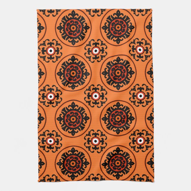 Oranges Suzani-Muster Geschirrtuch (Vertikal)