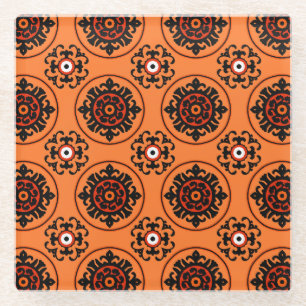 Oranges Suzani-Muster Glasuntersetzer
