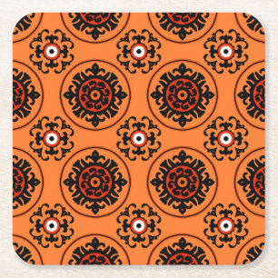 Oranges Suzani-Muster Rechteckiger Pappuntersetzer