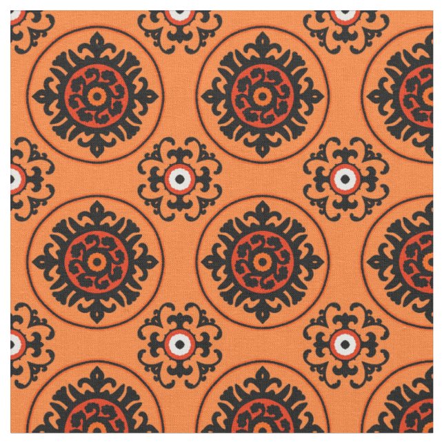 Oranges Suzani-Muster Stoff (Nahaufnahme)