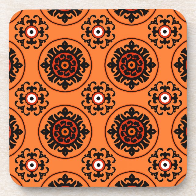 Oranges Suzani-Muster Untersetzer (Vorderseite)