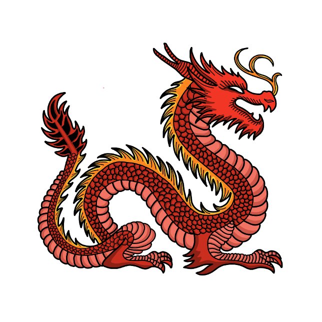 Oranges T-Shirt mit Drachen (Majestic Red Chinese Dragon)