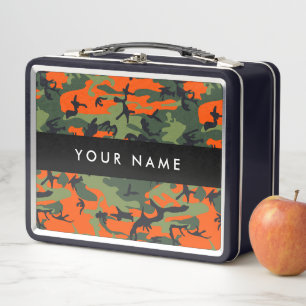 Oranges Tarnmuster, Ihr Name, Personalisieren Metall Brotdose