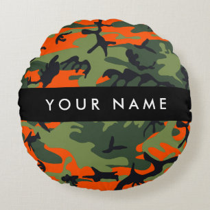 Oranges Tarnmuster, Ihr Name, Personalisieren Rundes Kissen