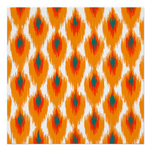 Oranges Teal abstraktes Stammes-Ikat-Rautenmuster Poster