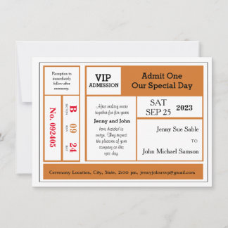 Oranges Ticket Vintage Konzert Hochzeitseinladung Einladung