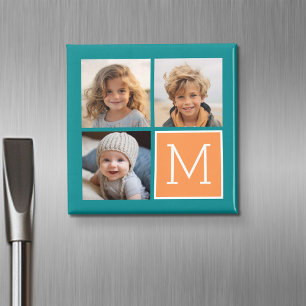 Oranges und Blaues Foto-Collage-Monogramm Magnet