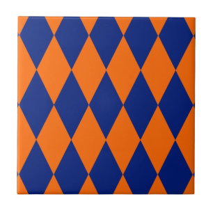 Oranges und blaues Harlekin-Karomuster Fliese