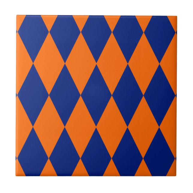 Oranges und blaues Harlekin-Karomuster  Fliese (Vorderseite)