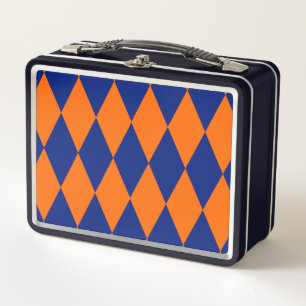 Oranges und blaues Harlekin-Karuomuster Design Metall Brotdose