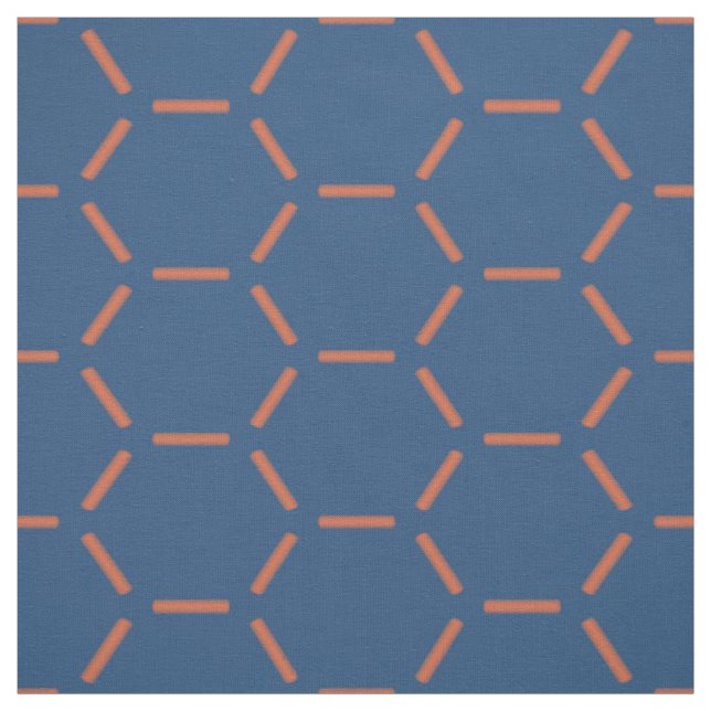 Oranges und blaues Sechseckmuster Stoff (Muster)
