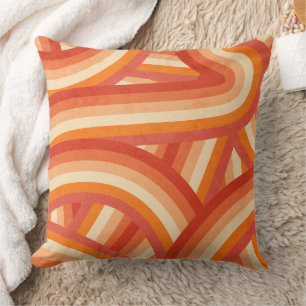 Oranges- und Creme Retro-Regenbogenstreifen-Muster Kissen