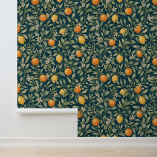 Oranges und gelbes Zitruszweig-Muster Tapete