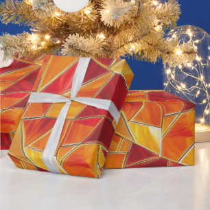 Oranges und goldenes Glasmosaikmuster Geschenkpapier