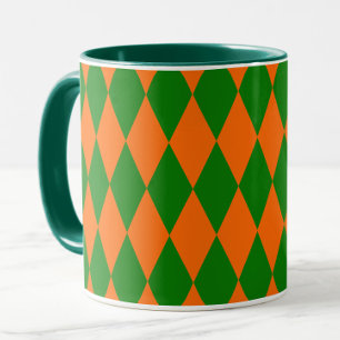 Oranges und grünes Harlekin-Karomuster Tasse