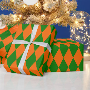 Oranges und grünes Harlekin-Karuomuster Design Geschenkpapier