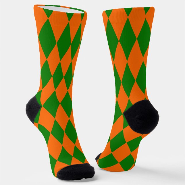 Oranges und grünes Harlekin-Karuomuster-Design  Socken (Von Creator hochgeladen)