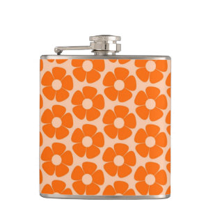 Oranges und Pfirsich Retro 60er Jahre Blumenmuster Flachmann