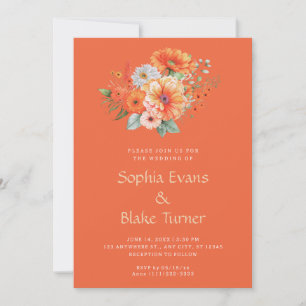 Oranges und rosa Blumenstrauß Orange Hochzeit Einladung
