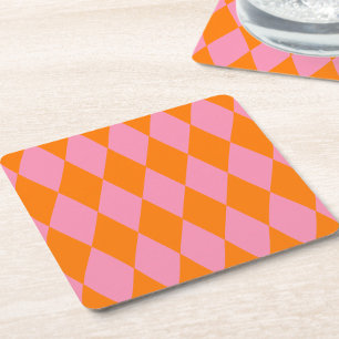 Oranges und rosa Harlekin Karomuster Design Rechteckiger Pappuntersetzer