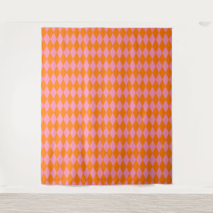Oranges und rosa Harlekin Karomuster Design Wandteppich