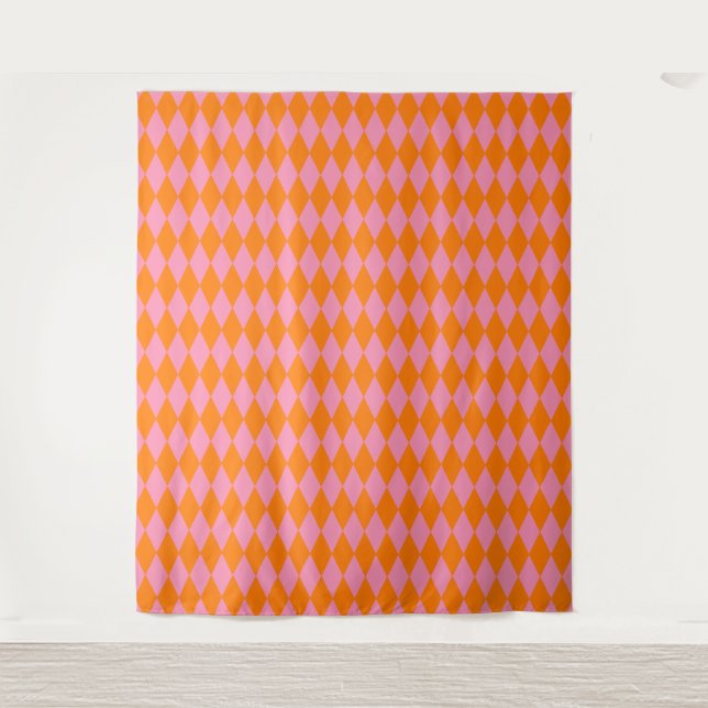 Oranges und rosa Harlekin Karomuster Design  Wandteppich (Vorderseite)