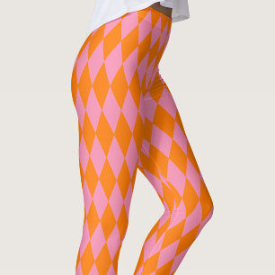 Oranges und rosa Harlekin Karomuster  Leggings