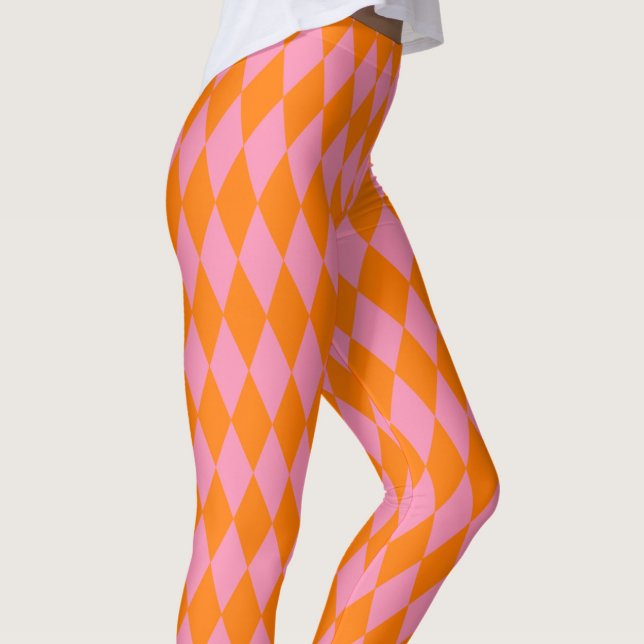 Oranges und rosa Harlekin Karomuster  Leggings (Von Creator hochgeladen)