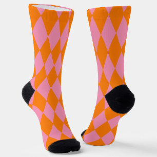 Oranges und rosa Harlekin Karomuster  Socken