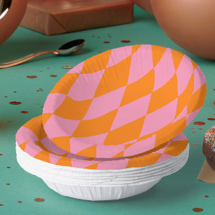 Oranges und rosa Harlekin-Karuomuster-Design Pappteller