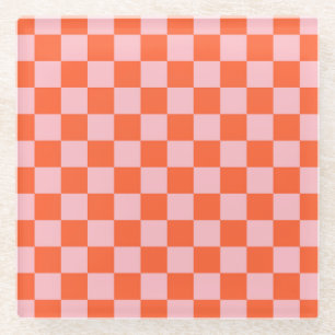 Oranges und rosa Schachbrettmuster Glasuntersetzer