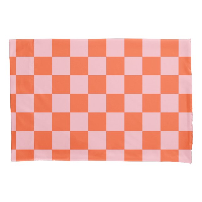 Oranges und rosa Schachbrettmuster Kissenbezug (Vorderseite)