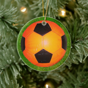 Oranges und schwarzes Fußball-Ornament Keramik Ornament