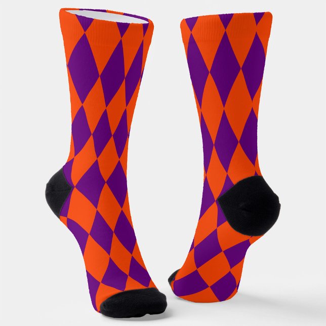 Oranges und violettes Harlekin-Karo-Design Socken (Von Creator hochgeladen)