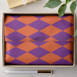 Oranges und violettes Harlekin-Karomuster Design Seidenpapier