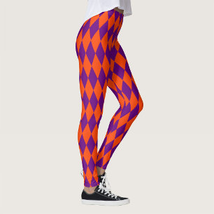 Oranges und violettes Harlekin-Karuomuster Design Leggings