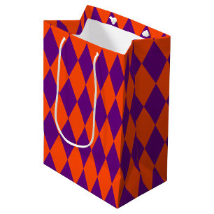 Oranges und violettes Harlekin-Karuomuster-Design Mittlere Geschenktüte