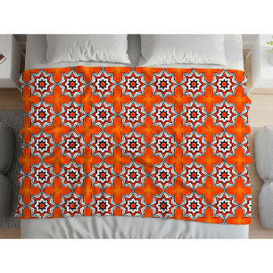 Oranges und weißes geometrisches Mandala-Muster Ha Fleecedecke