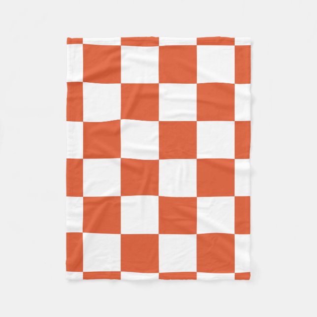 Oranges und weißes Schachbrettmuster Fleecedecke (Vorderseite)