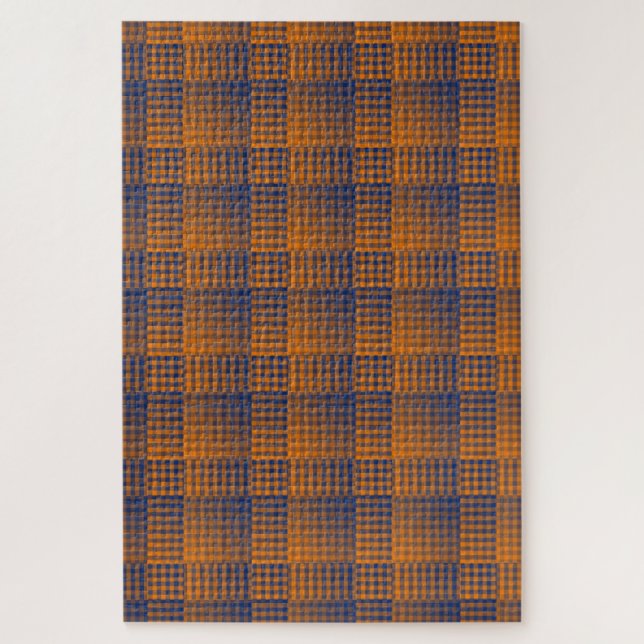 Oranges violettes Schachbrett abstraktes Muster Puzzle (Vertikal)