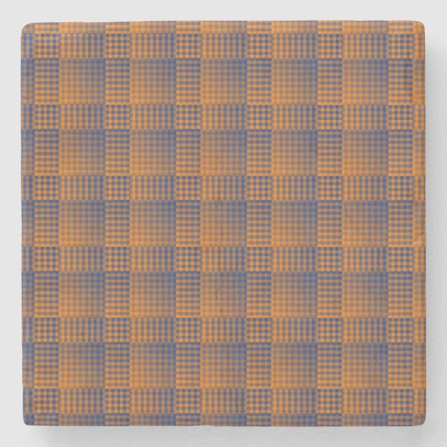 Oranges violettes Schachbrett abstraktes Muster Steinuntersetzer (Vorderseite)