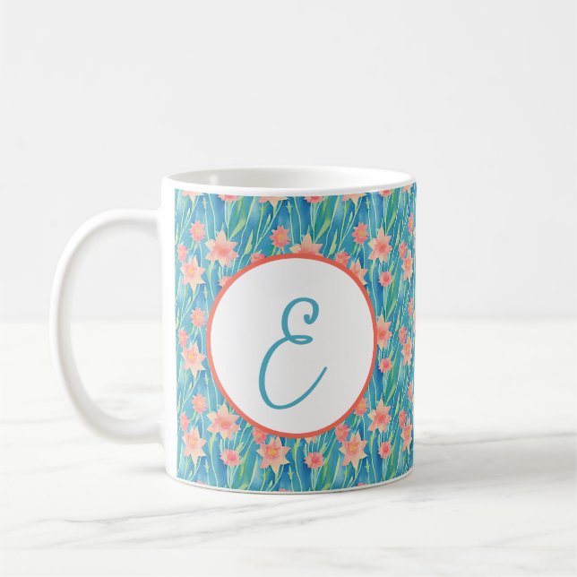 Oranges Wasserfarbe Osterglocken Muster Monogramm Kaffeetasse (Links)